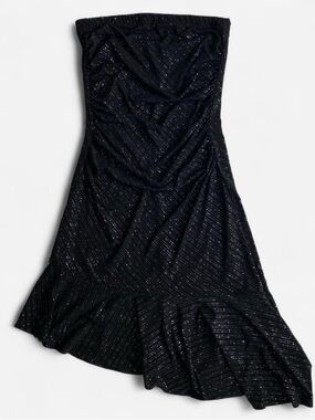 Vintage Y2K sparkly black strapless midi dress